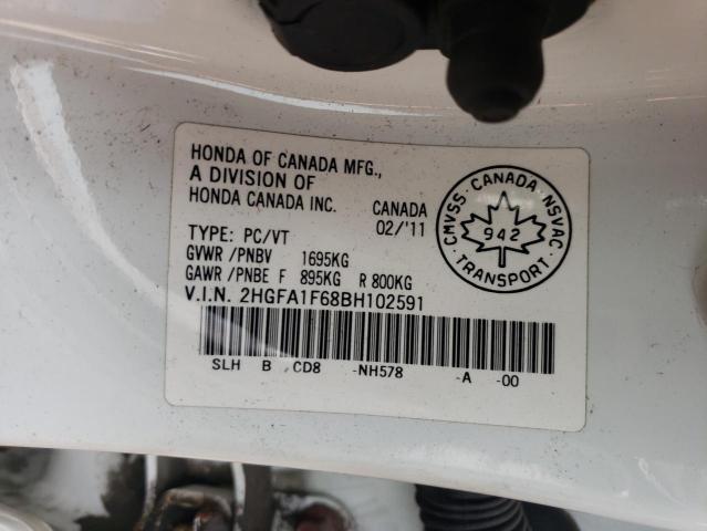 2HGFA1F68BH102591 - 2011 HONDA CIVIC LX-S Biały zdjęcie 12