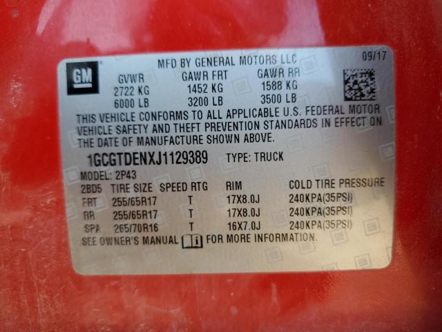 1GCGTDENXJ1129389 - 2018 CHEVROLET COLORADO Z71 RED photo 13
