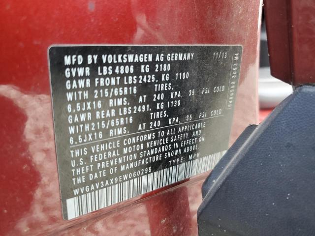 WVGAV3AX9EW060295 - 2014 VOLKSWAGEN TIGUAN S BURGUNDY photo 13