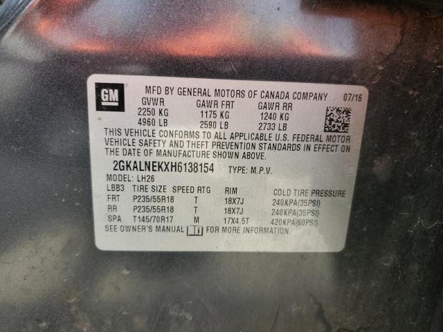 2GKALNEKXH6138154 - 2017 GMC TERRAIN SLE გრაფიტი ფოტო 13