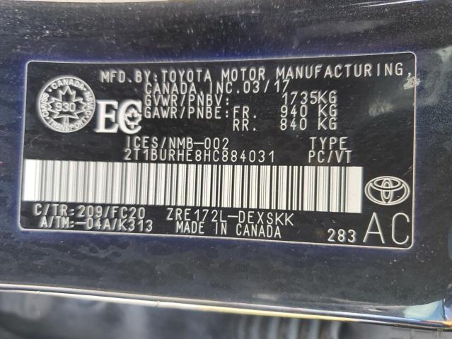 2T1BURHE8HC884031 - 2017 TOYOTA COROLLA L BLACK photo 13