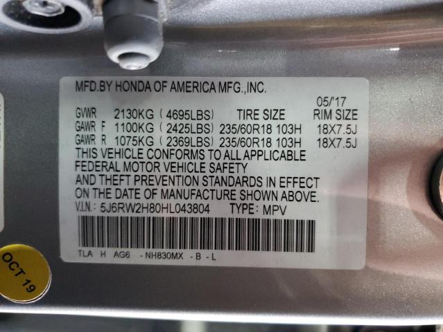 5J6RW2H80HL043804 - 2017 HONDA CR-V EXL Gümüş foto 13