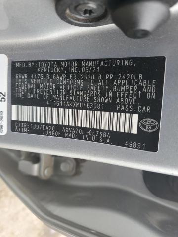 4T1G11AKXMU463081 - 2021 TOYOTA CAMRY SE SILVER photo 13