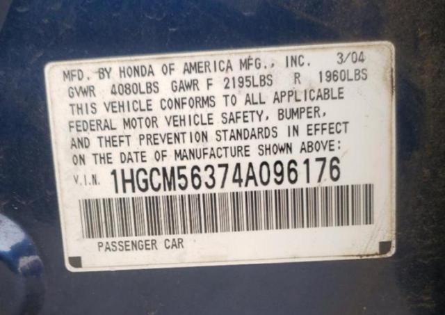 1HGCM56374A096176 - 2004 HONDA ACCORD LX BLUE photo 12