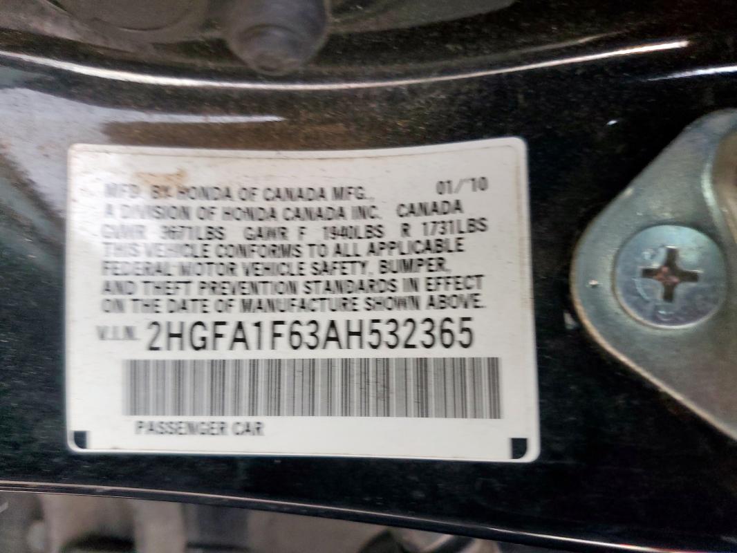 2HGFA1F63AH532365 - 2010 HONDA CIVIC LX-S 黑色 照片 12
