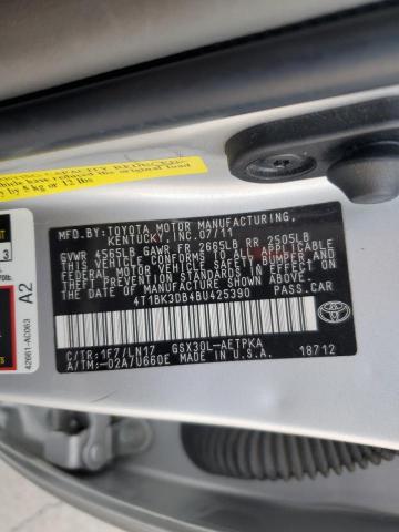 4T1BK3DB4BU425390 - 2011 TOYOTA AVALON BASE 银色 照片 12