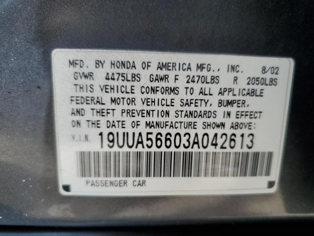 19UUA56603A042613 - 2003 ACURA 3.2 TL GRAY photo 12