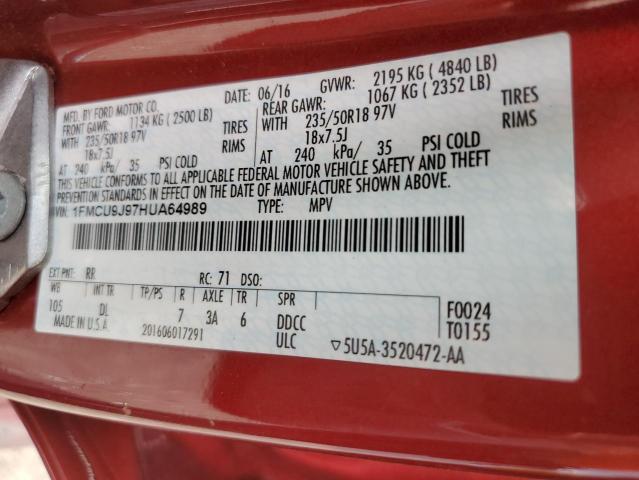 1FMCU9J97HUA64989 - 2017 FORD ESCAPE TITANIUM Қызыл фото 13