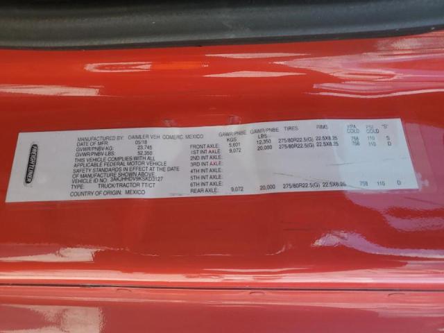 3AKJHHDV9KSKD3127 - 2019 FREIGHTLINER CASCADIA 1 Rojo foto 10