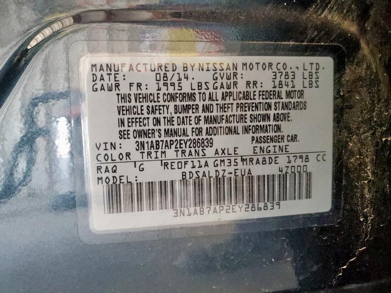 3N1AB7AP2EY286839 - 2014 NISSAN SENTRA S GRAY photo 13