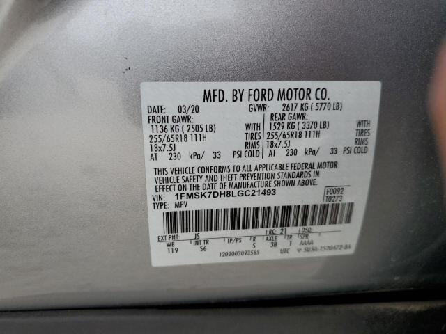 1FMSK7DH8LGC21493 - 2020 FORD EXPLORER XLT SILVER photo 13