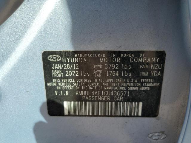 KMHDH4AE1CU436571 - 2012 HYUNDAI ELANTRA GLS BLUE photo 12