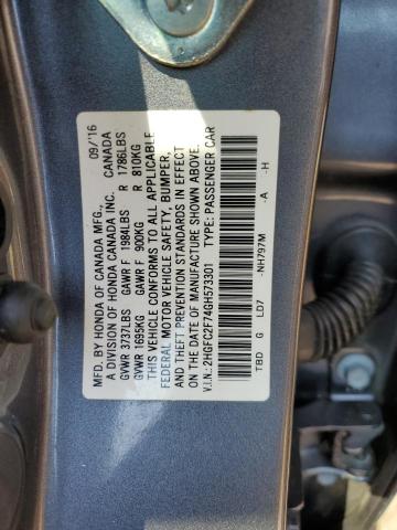 2HGFC2F74GH573301 - 2016 HONDA CIVIC EX GRAY photo 12