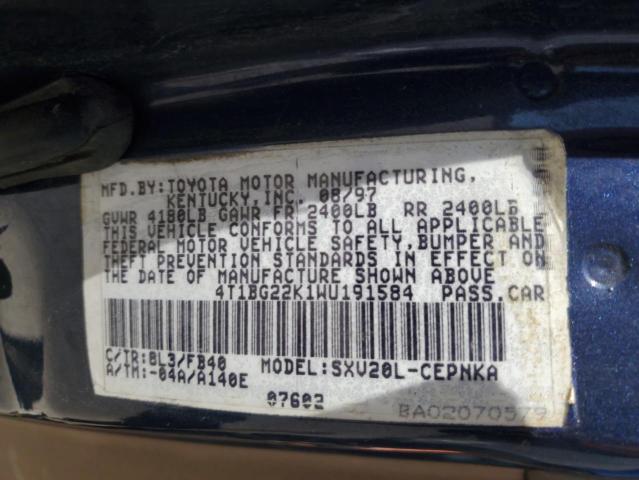 4T1BG22K1WU191584 - 1998 TOYOTA CAMRY CE BLUE photo 13