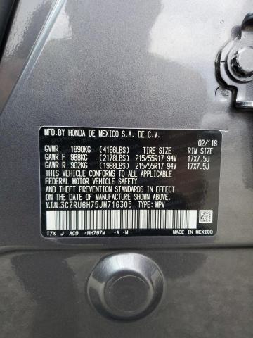 3CZRU6H75JM716305 - 2018 HONDA HR-V EXL GRAY photo 14