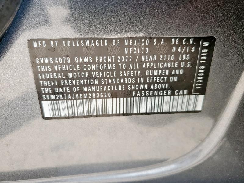 3VW2K7AJ6EM293620 - 2014 VOLKSWAGEN JETTA BASE GRAY photo 12