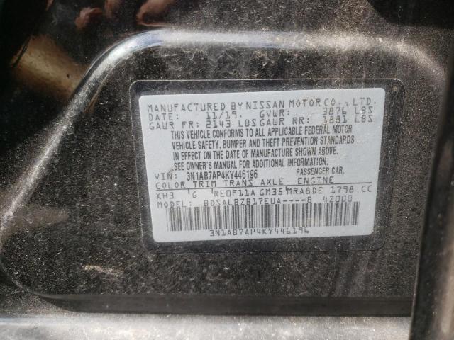 3N1AB7AP4KY446196 - 2019 NISSAN SENTRA S BLACK photo 12