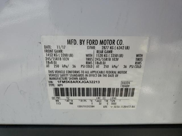 1FM5K8ARXJGA32213 - 2018 FORD EXPLORER POLICE INTERCEPTOR Սպիտակ լուսանկար 14