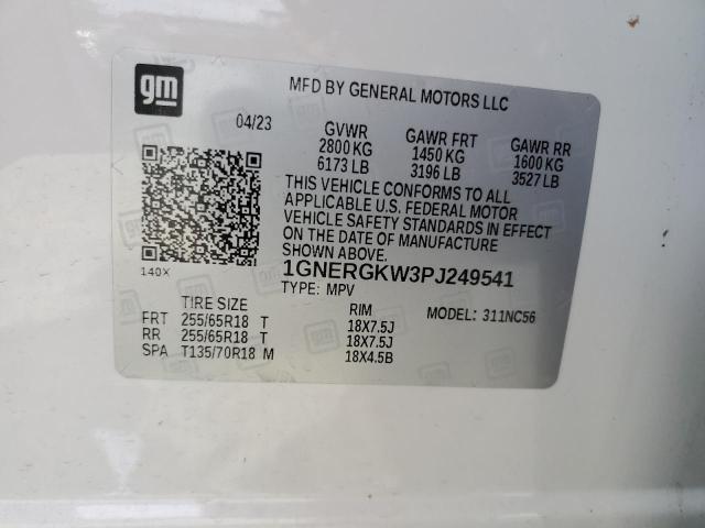 1GNERGKW3PJ249541 - 2023 CHEVROLET TRAVERSE LT WHITE photo 13