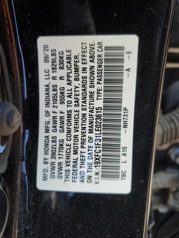 19XFC1F31LE023615 - 2020 HONDA CIVIC EX BLACK photo 12