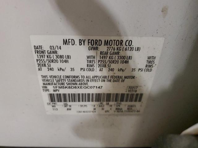 1FM5K8D8XEGC07147 - 2014 FORD EXPLORER XLT WHITE photo 13