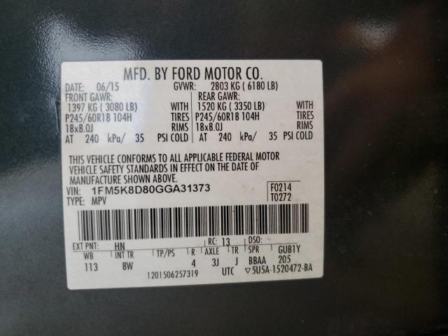 1FM5K8D80GGA31373 - 2016 FORD EXPLORER XLT Yaşıl foto 13