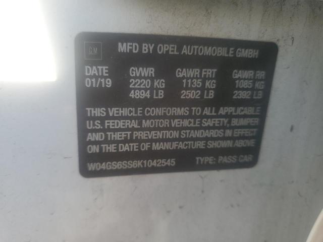 W04GS6SS6K1042545 - 2019 BUICK REGAL GS WHITE photo 12