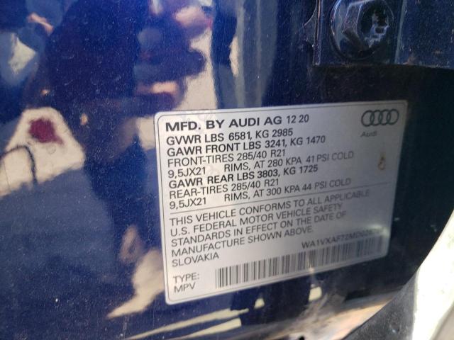 WA1VXAF72MD026796 - 2021 AUDI Q7 PRESTIGE ლურჯი ფოტო 13