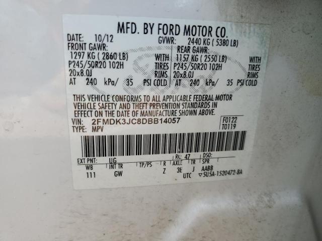 2FMDK3JC8DBB14057 - 2013 FORD EDGE SEL 白色 照片 13