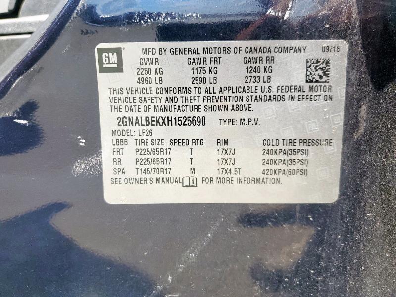 2GNALBEKXH1525690 - 2017 CHEVROLET EQUINOX LS BLUE photo 13