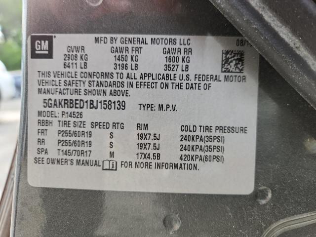 5GAKRBED1BJ158139 - 2011 BUICK ENCLAVE CXL GRAY photo 13