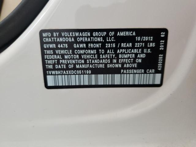 1VWBH7A3XDC051199 - 2013 VOLKSWAGEN PASSAT SE 白色 照片 12