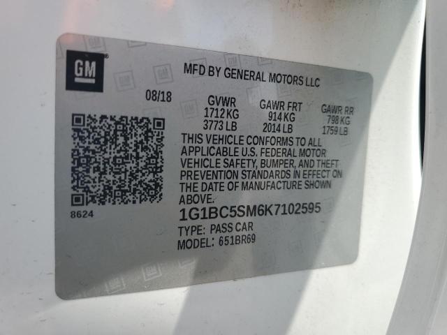 1G1BC5SM6K7102595 - 2019 CHEVROLET CRUZE LS WHITE photo 12