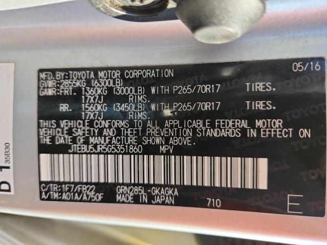 JTEBU5JR5G5351860 - 2016 TOYOTA 4RUNNER SR5/SR5 PREMIUM 银色 照片 13