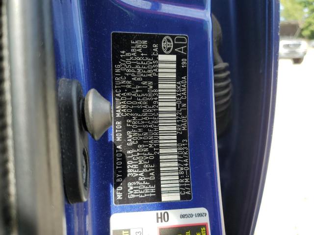2T1BURHE6EC129438 - 2014 TOYOTA COROLLA L BLUE photo 12