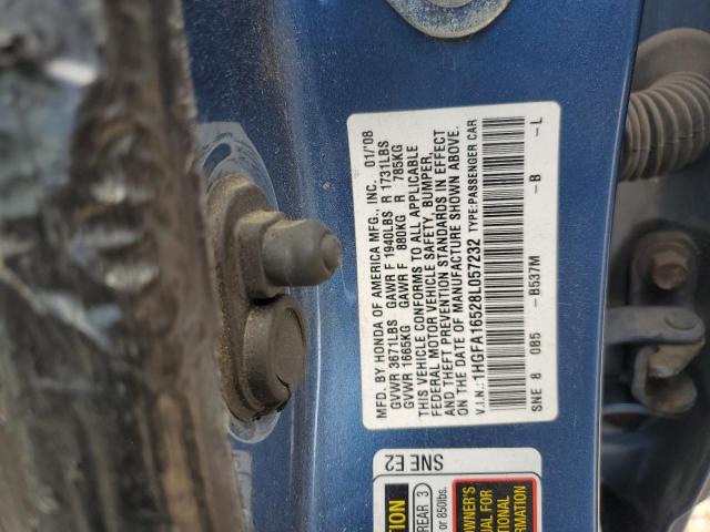 1HGFA16528L057232 - 2008 HONDA CIVIC LX BLUE photo 12