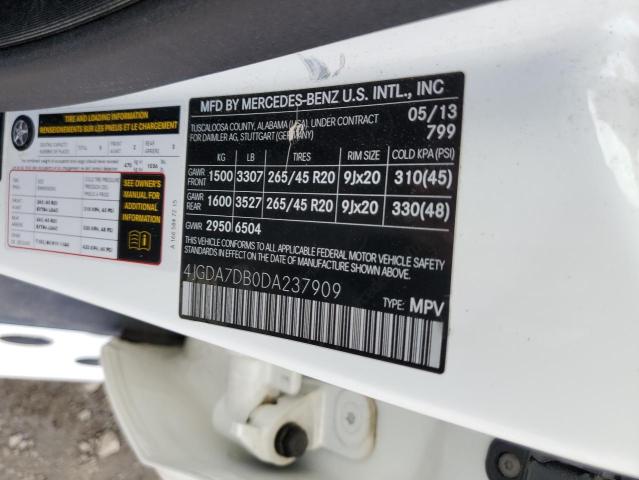 4JGDA7DB0DA237909 - 2013 MERCEDES-BENZ ML 550 4MATIC WHITE photo 12