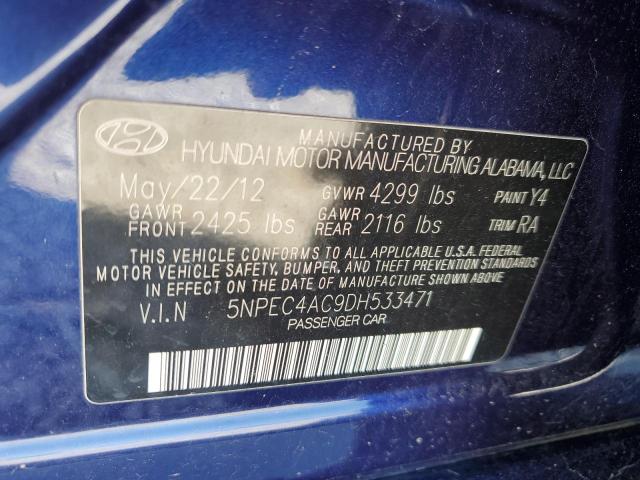 5NPEC4AC9DH533471 - 2013 HYUNDAI SONATA SE ლურჯი ფოტო 12