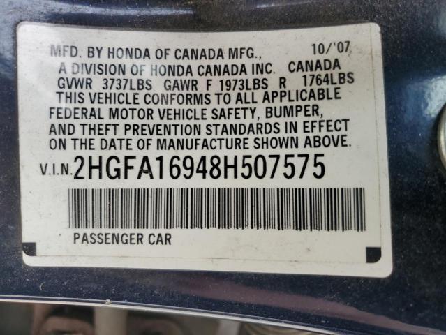 2HGFA16948H507575 - 2008 HONDA CIVIC EXL BLUE photo 13