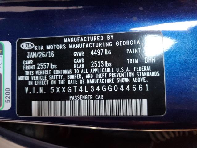 5XXGT4L34GG044661 - 2016 KIA OPTIMA LX ლურჯი ფოტო 12