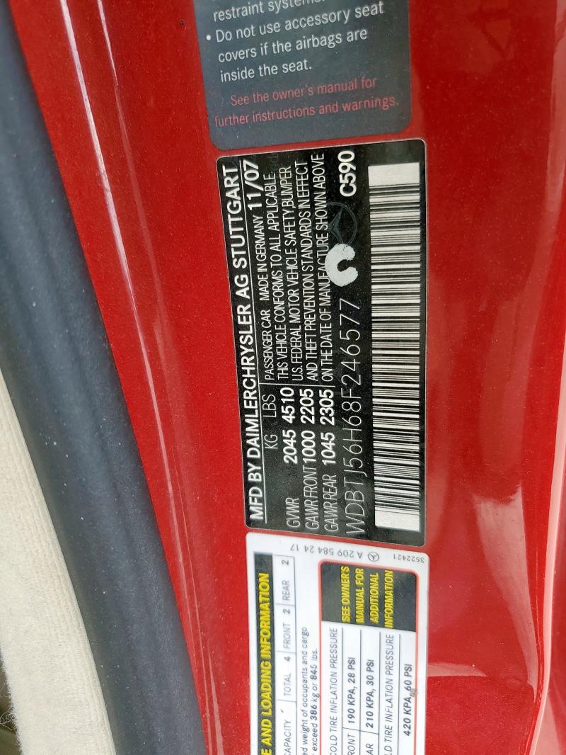 WDBTJ56H68F246577 - 2008 MERCEDES-BENZ CLK 350 红色 照片 12