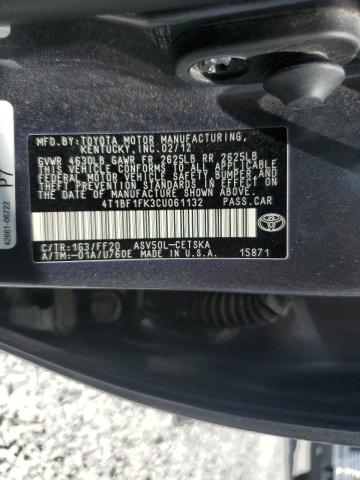 4T1BF1FK3CU061132 - 2012 TOYOTA CAMRY BASE GRAY photo 13