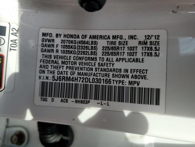 5J6RM4H72DL030166 - 2013 HONDA CR-V EXL WHITE photo 13