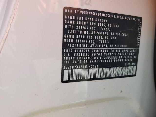 3VV3B7AX2KM147174 - 2019 VOLKSWAGEN TIGUAN SE Білий фото 12