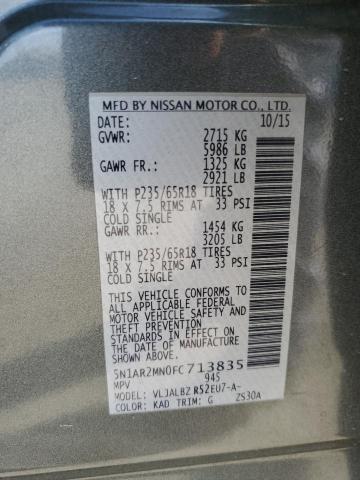 5N1AR2MN0FC713835 - 2015 NISSAN PATHFINDER S GRAY photo 13