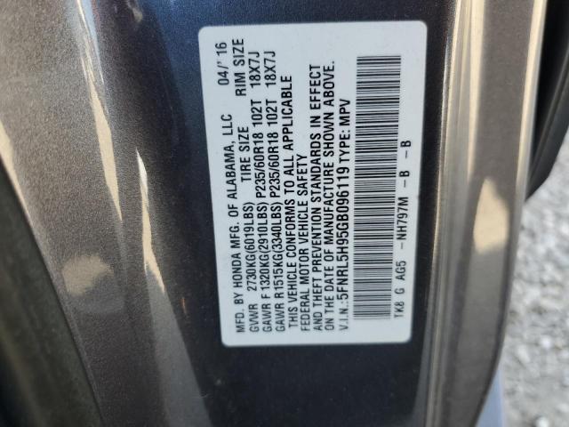 5FNRL5H95GB096119 - 2016 HONDA ODYSSEY TOURING GRAY photo 13