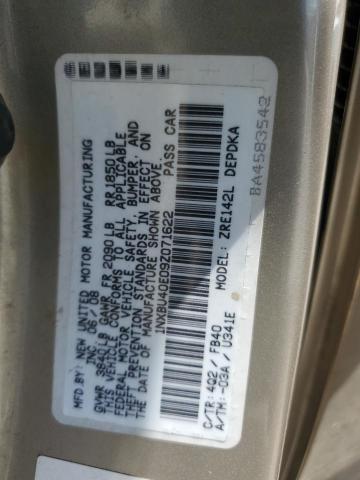 1NXBU40E09Z071622 - 2009 TOYOTA COROLLA BASE ბეჟი ფოტო 12