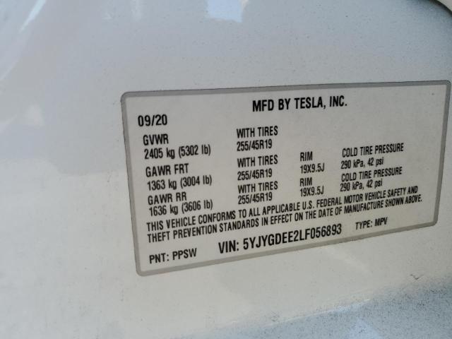 5YJYGDEE2LF056893 - 2020 TESLA MODEL Y 白色 照片 13