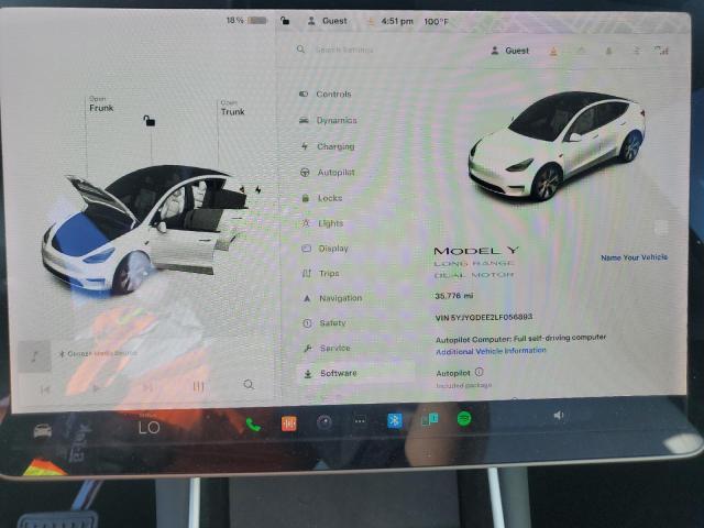 5YJYGDEE2LF056893 - 2020 TESLA MODEL Y 白色 照片 9