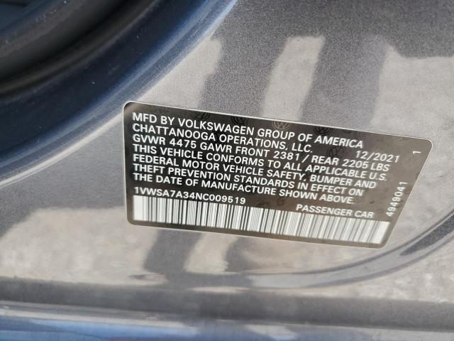 1VWSA7A34NC009519 - 2022 VOLKSWAGEN PASSAT SE SILVER photo 12